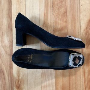 Stuart Weitzman Black Suede pumps leopard buckle